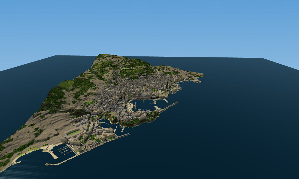 A whole city rebuilt in 3D, seen from above